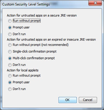 Java custom security settings