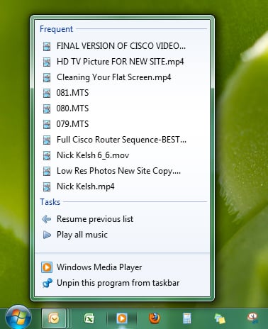 Windows 7 Jump List