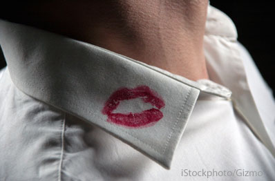 Man with lipstick on collar