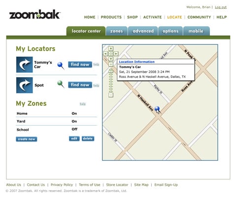 Zoombak online tracking application
