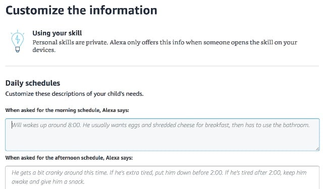 Amazon Alexa Blueprint schedule for babysitter