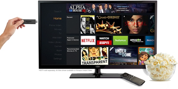 Amazon Fire TV Stick next to a TV