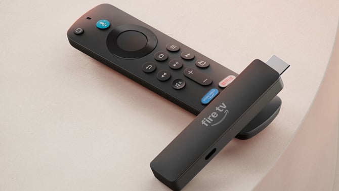 The Amazon Fire TV Stick HD comes with the voice remote shown here.