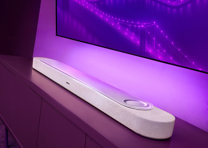 The Bose Lifestyle Ultra Soundbar is shown here in White Smoke.