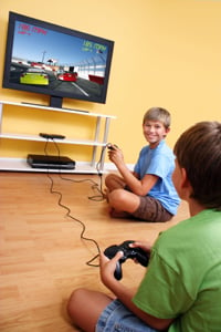 boys playing a video game