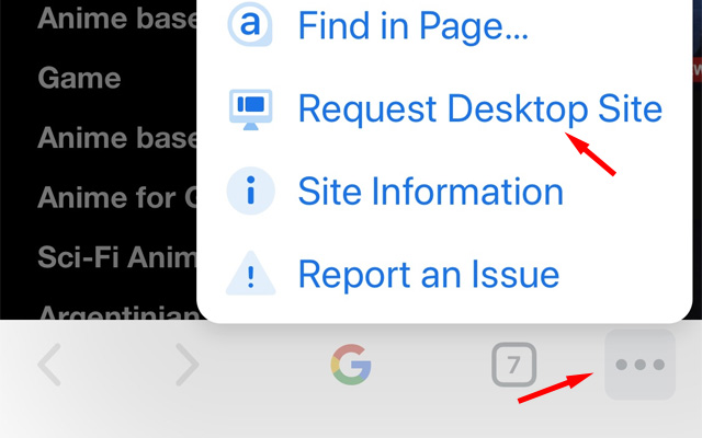 Request Desktop Site on Chrome