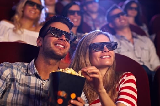 Couple watching a 3D movie in a theater