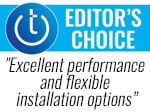 Techlicious Editor's Choice award logo with text: excellent performance and flexible installation options.