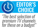 Techlicious Editor's Choice award logo with quote: The best selection of premium TV channels for those on a budget.