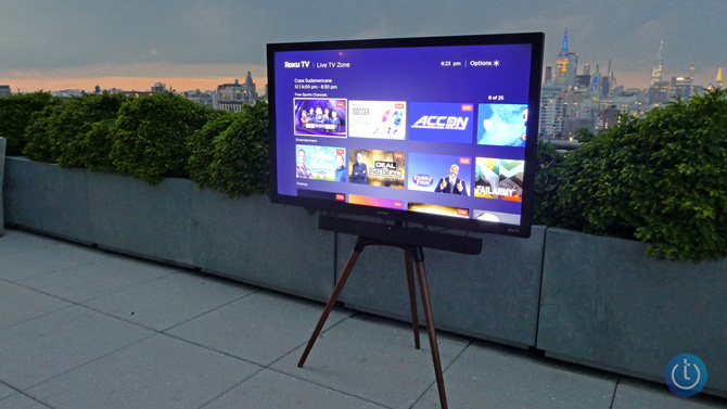 Element Patio Series TV running Roku OS shown outdoors