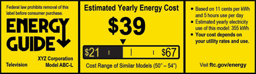 EnergyGuide label for television