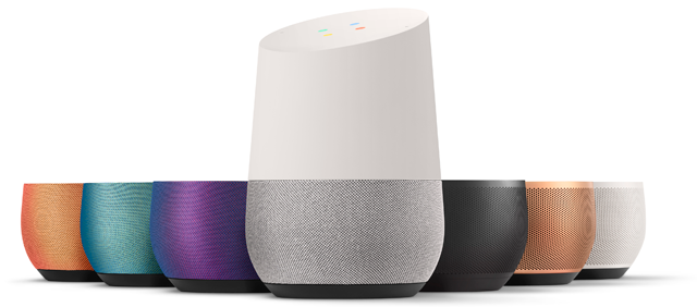 Google Home has interchangeable cloth mesh twist-and-pull removable bases available in seven colors.