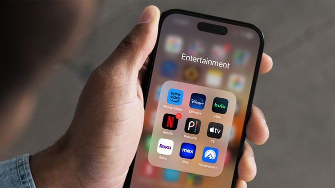 IPhone showing entertainment apps include Amazon Prime Video.