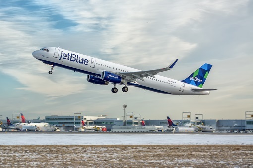 JetBlue plane in flight