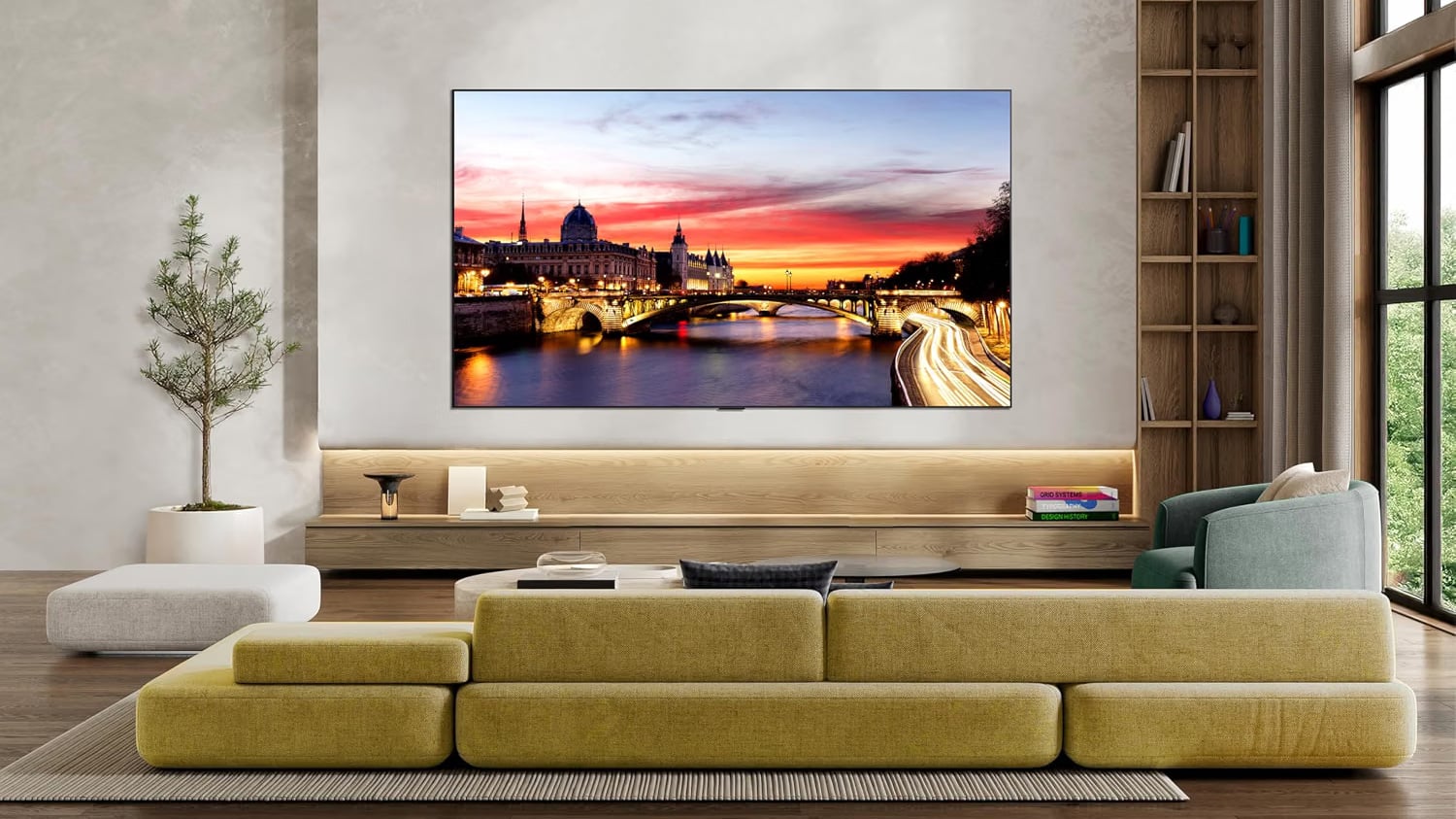 LG 65-inch C6 TV mounted on a wall.