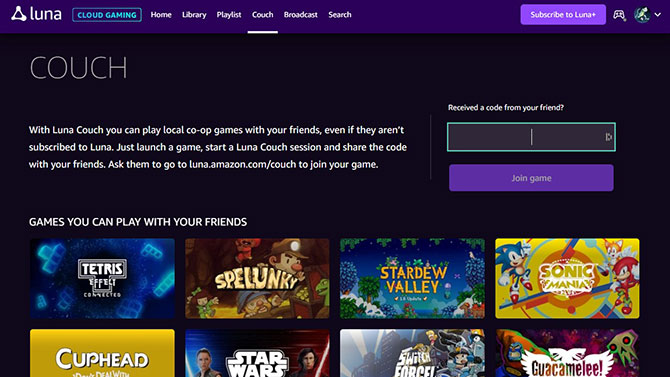 Screenshot of Luna Couch page