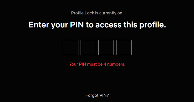 Screenshot of Neflix profile log in requiring a PIN code.