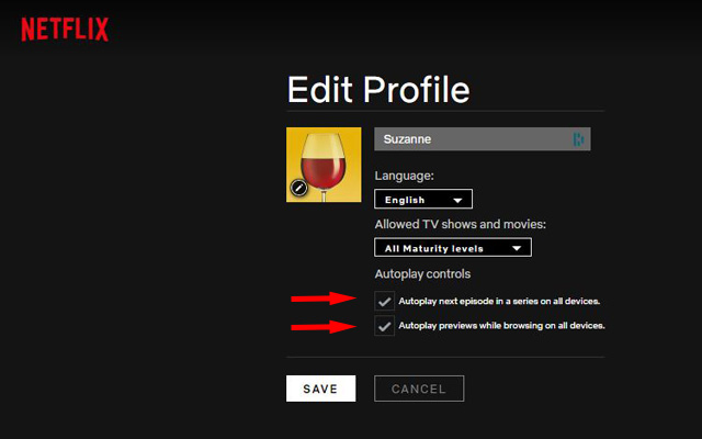 Netflix Edit Profile page