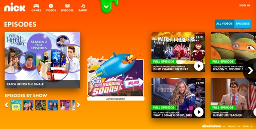 Nickelodeon website screenshot