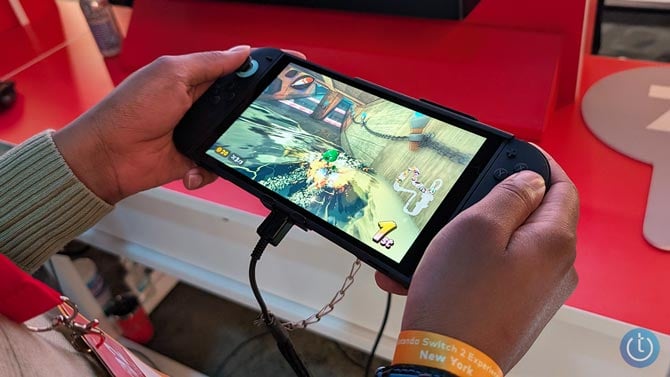 Nintendo Switch 2 with MarioKart World on screen
