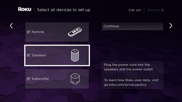 Roku devices setup screen