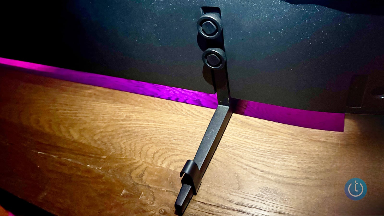 A closeup shot of the back of the Roku OLED TV showing the tool-free design.