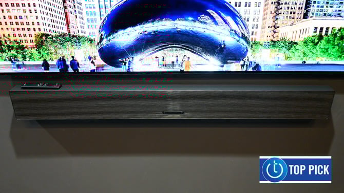The Samsung HW-QS90H all-in-one soundbar doesn't require a sub-woofer: There are four built-in.