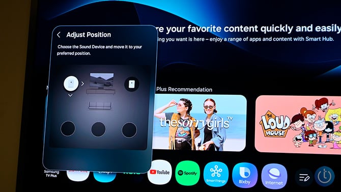 The SpaceFit Sound Pro feature calibrates the audio to best match the Music Studio 7's placement in the room