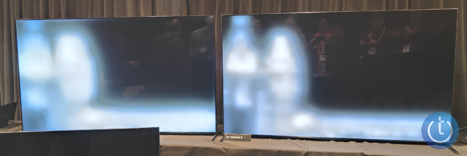 Sony Bravia 9 mini-LED backlight demo. The Bravia 9 is shown on the right with a comparative model on the left 
