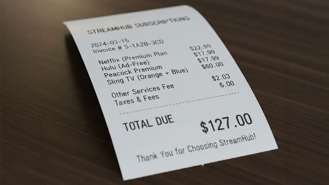 AI-generated concept image of a receipt for streaming services.