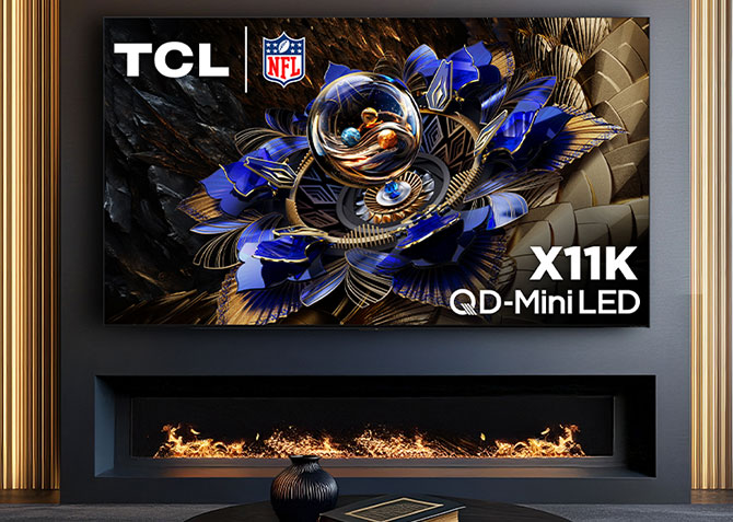 TCL X11K series TV mounted on a wall