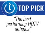 Techlicious Top Pick award with text The best HDTV performing antenna