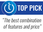 Techlicious Top Pick award logo with text: The best combination of features and price
