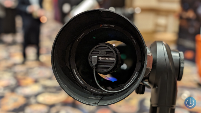 Looking into the Celestron Origin RASA tube showing the Sony STARVIS image sensor