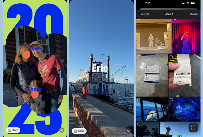 Screenshots from Google Photos Recap