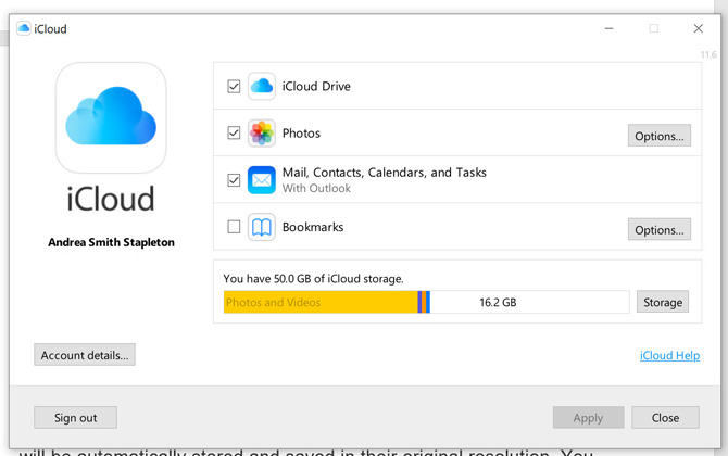 Choose to sync iCloud Photos