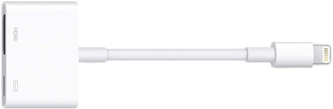 Apple Lightning to HDMI adapter with passthrough port for chargning. 