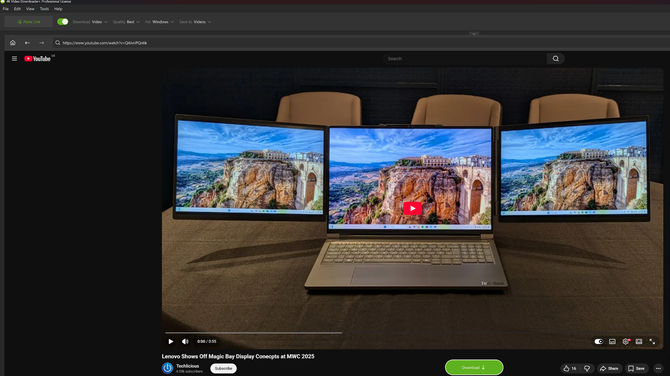 4K Download interface and menu showing Techlicious YouTube video