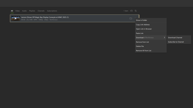 4K Download menu detail showing option to download entire YouTube channel