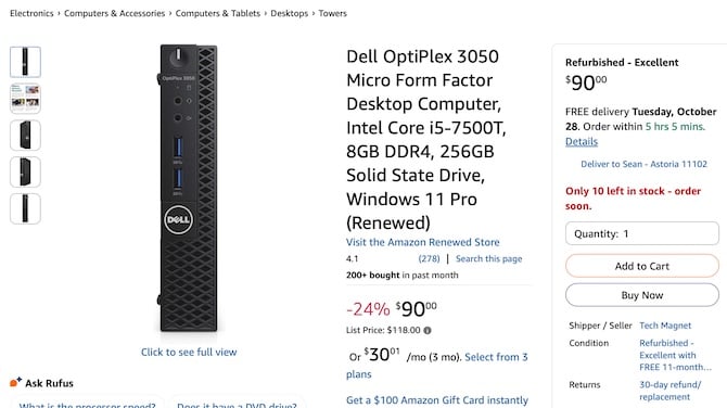Dell Amazon Renewed desktop listing that claims it has been upgraded to Windows 11 Pro but Microsoft says aren't supported.