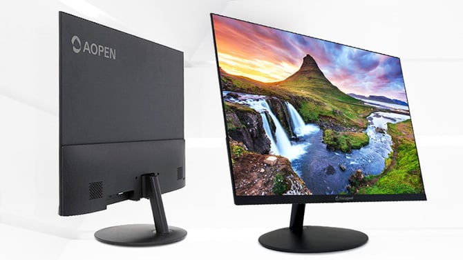 The Acer AOPEN 32SA2QK monitor is shown from the back and front.