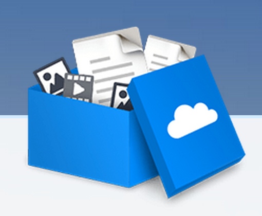 Box with a cloud logo on it filled with files