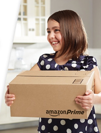 Girl holding Amazon box