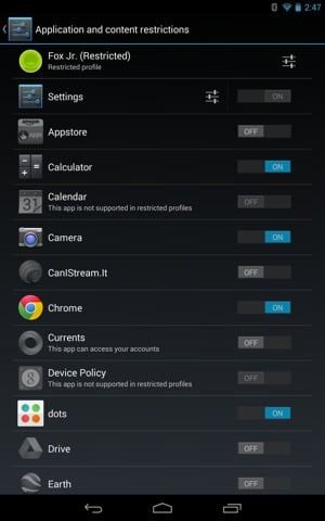 Android 4.3 Parental Controls