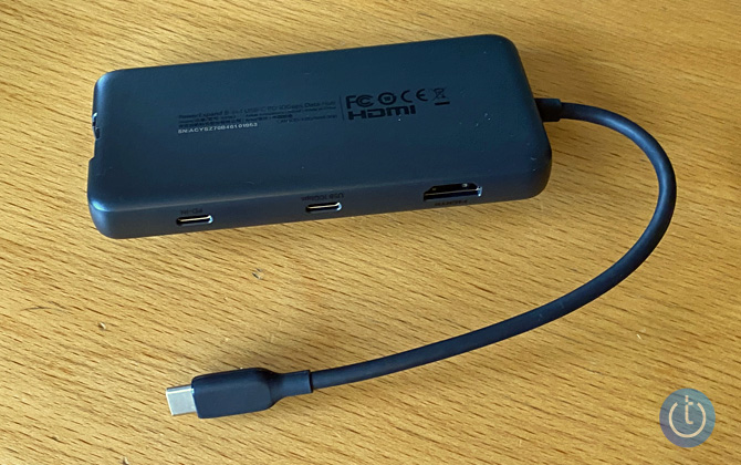 Anker 555 USB-C Hub on wood surface