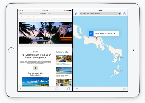 Apple iPad running iOS 9 in Split Screen