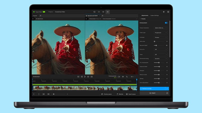Apple MacBook Pro with M5 Chip with a video editing program on screen.