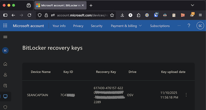 Screenshot showing searching for encryption