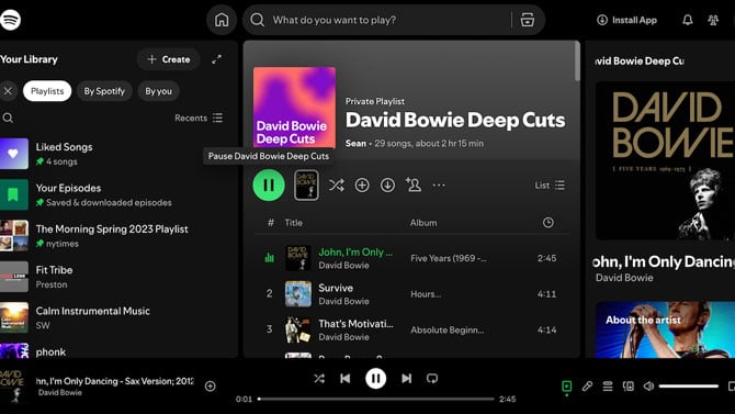 David Bowie Deep Cuts Spotify playlist