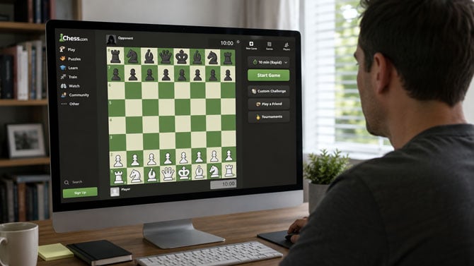 A person plays chess online